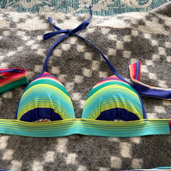 Aerie Size 8 Medium Blakley Rainbow Striped Push Up Bikini Swimming Suit - Picture 2 of 6